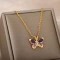 Zircon Butterfly Pendant Necklace For Women Gold Color Stainless Steel Necklaces Couple Aesthetic Jewelry Freeshipping Items BFF. 