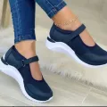Round Head Knitted Women's Thick Sole Single Shoes Women's Large Size 36-43 Grid Casual Women's Shoes Sneakers Women. 