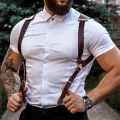 Men's Knight Brown PU Leather Suspenders Fashion Suit Shirt Suspenders Belt For Party Club Costume Men . 