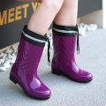 Minimalist style outdoor work kitchen anti slip waterproof drawstring drum mouth all season universal women's rain boots.