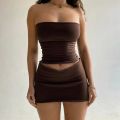 Hawthaw Women 2024 Summer Tube Tops Mini Skirts Party Club Two Piece Matching Sets Vacation Outfits Wholesale Items For Business.