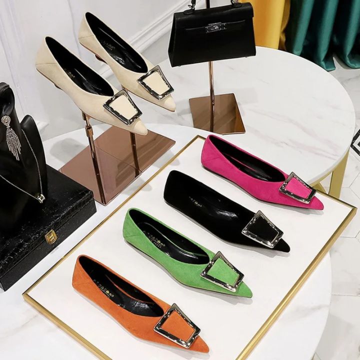 2024%20Women%201cm%20Low%20Heels%20Velvet%20Beige%20Flats%20Female%20Glitter%20Metal%20Buckle%20Pointed%20Toe%20Low%20Heels%20Lady%20Versatile%20Office%20Daily%20Shoes%20-%20Image%202