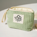Women's Small Matcha Green Makeup Bag Portable Coin Purse Commuter Lipstick Headphones Storage Bag Double Canvas Chain Key Case.