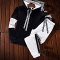 Spring Autumn Fashion Trend Two-Piece Men's Casual Comfortable Large Size Sports Suit Black White Set Tracksuit. 