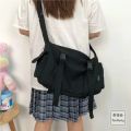 Japanese Harajuku Women Messenger Bag Solid Color Canvas Crossbody Bags Student Large Capacity Handbags Shoulder Bag. 