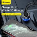 Baseus 65W PPS Car Charger USB Type C Dual Port PD QC Fast Charging For Laptop Translucent Car Phone Charger For iPhone.