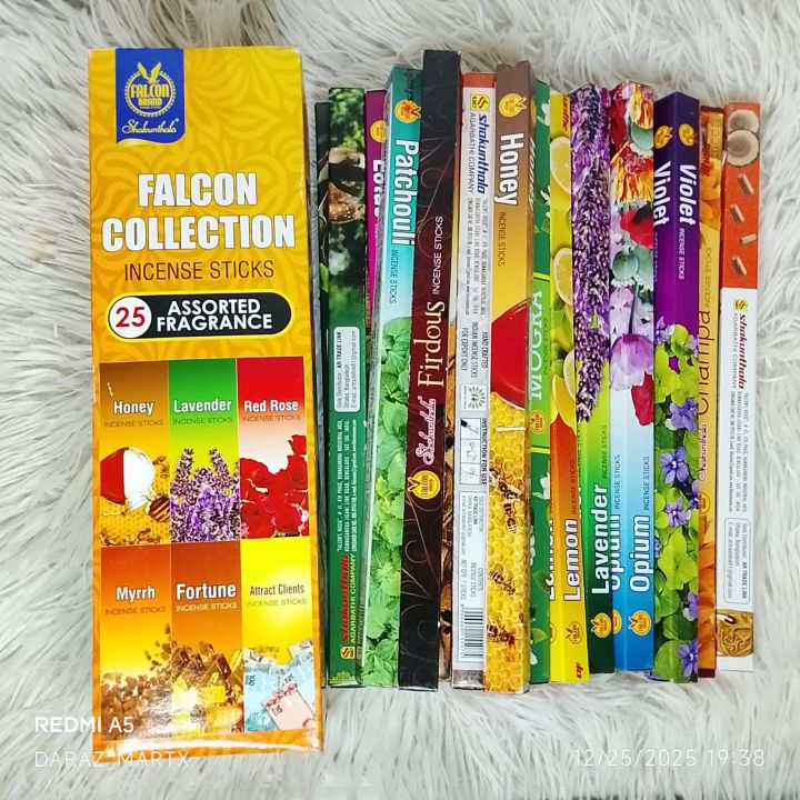 Shakunthala Falcon Collection Incense Stick Agarbatti - Square Box 25Pack with 25 Assorted Flavours ( New Packet)