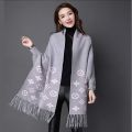 Women's Bat-Wing Style Printed Fleece Shawl. 