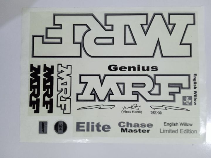 Mrf Sticker Set New 3D 2024 MRF Genius Black & White Latest Edition Cricket Bat Sticker ...