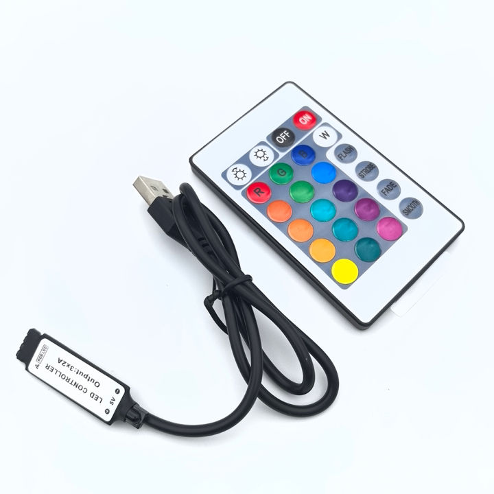 USB 5V mini 24key 4Pin RGB LED Strip Light RF Controller Control Cable ...
