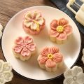 Mooncake Press Molds,Mid Autumn FestivalMooncake Mold Set 50g Flower Moon Cake Mold with4Pcs Stamps.