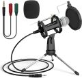 Plug & Play 3.5mm Condenser Microphone with Stand for PC, Phone, Laptop, Tablet - Ideal for TikTok, YouTube, Skype, Karaoke, Gaming, Chatting. 
