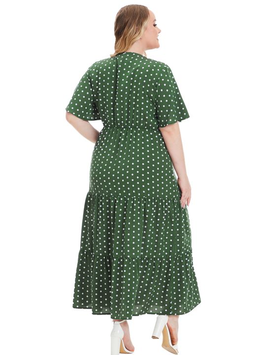 Plus%20Size%20New%20Arrival%20Fashional%20Polka%20Dot%20Print%20V%20Neck%20Short%20Sleeve%20Bohemian%20Casual%20Dresses%20For%20Big%20Size%20Women%20-%20Image%204