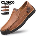 CLOHOO Men's Handmade Thick Rubber Bottom Breathable Casual Leather Shoes Classic Sewn Loafers Comfortable Leisure Footwear. 