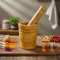 Polished Wooden Mortar with Pestle for Grinding Herbs, Ginger, Onion- Aesthetic Design(Light Brown) Medium Size. 