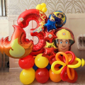 47pcs Fireman Sam Firefighter Theme Balloon Column Set Red Number 32inch Kids Boys Fireman Party Decoration Supplies Baby Shower. 