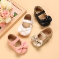 Solid color PU leather girl princess bow flat shoes with anti slip  sole walking 0-18M newborn baby dress shoes. 