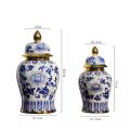 Blue and White Porcelain Ceramic Storage Jar General Jar Vintage Chinese Handmade Tea Pot Handicraft Ornaments Home Decoration. 
