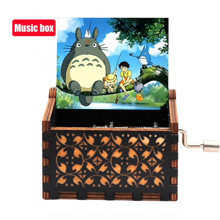 NEW STYLE Howl Castle Music Box Totoro Music Box Antique carved Wooden Hand Crank Music Box figure  Birthday @