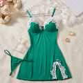 Light Purple Deep V Women Nightdress Lingerie Dress Set.