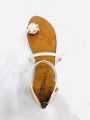 Ladies Fashionable Slim One Pie Stone Ribbon Flat Sandals. Ladies New Collection High Quality Belt Shoes.