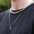 Vnox Black Square Necklace for Men, Stainless Steel Geometric Pendant, Casual Punk Boy Layer Cuban Box Figaro Chain Jewelry. 