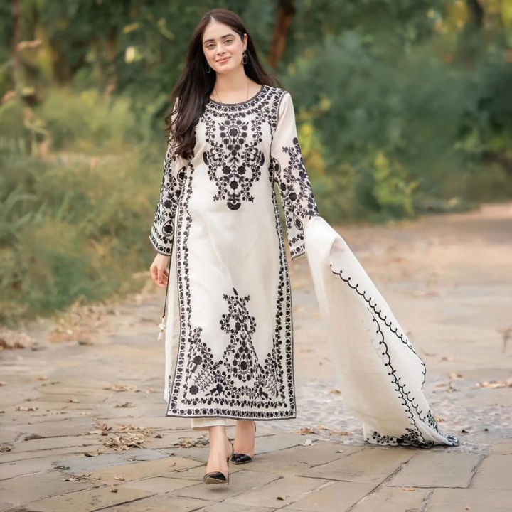 3Pc%20Party%20Wear%20Embroidered%20Suit%20For%20Women%20Summer%20Cotton%20Silk%20Fabric%20Wedding%20Formal%20Style%20Multiple%20Color%20-%20Image%202