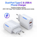 20W Dual Port USB C & USB A Wall Charger , PD QC3.0 Fast Charging Adapter for iPhone, , iPad, , , AirPods.