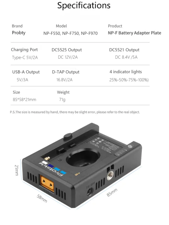 NP-F%20Battery%20Charger%20Battery%20Adapter%20Plate%20with%20DC12V%20DC8V%20USB-A%20Output%20Cold%20Shoe%20Adapter%201/4%20Inch%20Screw%20Hole%20-%20Image%206