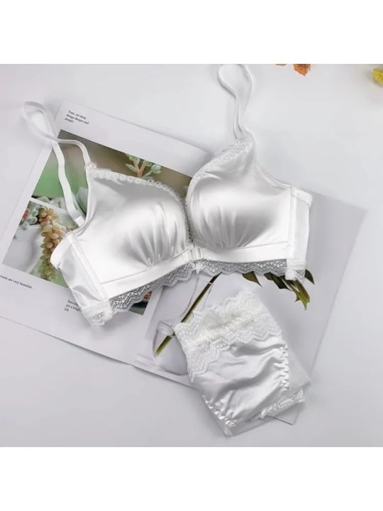 YUQI%20Front%20Closure%20Push%20Up%20Bra%20Set%20-%20Women's%20Small%20Bust%20Lace%20Underwire%20Lingerie%20%7C%20Pull%20Up%20Lift%20%20%20Thin%20Beauty%20Back%20Bralette%20-%20Image%203