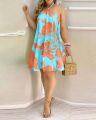 Women's Floral Print Halter Neck Boho Dress Backless Spring Summer Casual Elegant Gown for Party And Wedding.