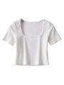 Women Square Neck Rib Crop T-shirt Short Sleeve Crop Top.