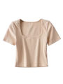 Women Square Neck Rib Crop T-shirt Short Sleeve Crop Top.