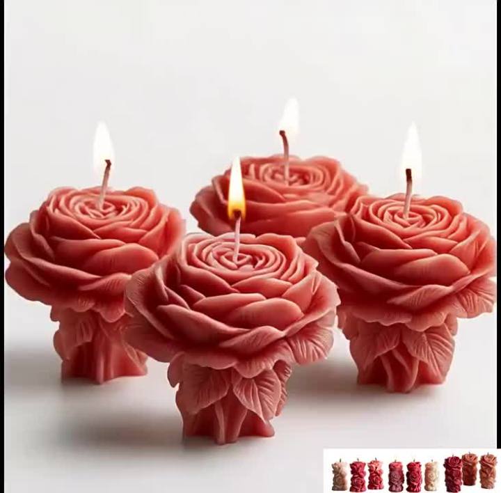 3D Rose Pillar Candle Silicone Mold DIY Geometric Flower Column Scented Candle Plaster Ornament Mold Handmade Wedding Decor