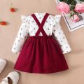 2PCS Newborn Baby Princess Dress Ruffle Long Sleeves Bodysuit+Red Strap Skirt for 0-18 Months Infant Girl Birthday Party Outfits. 
