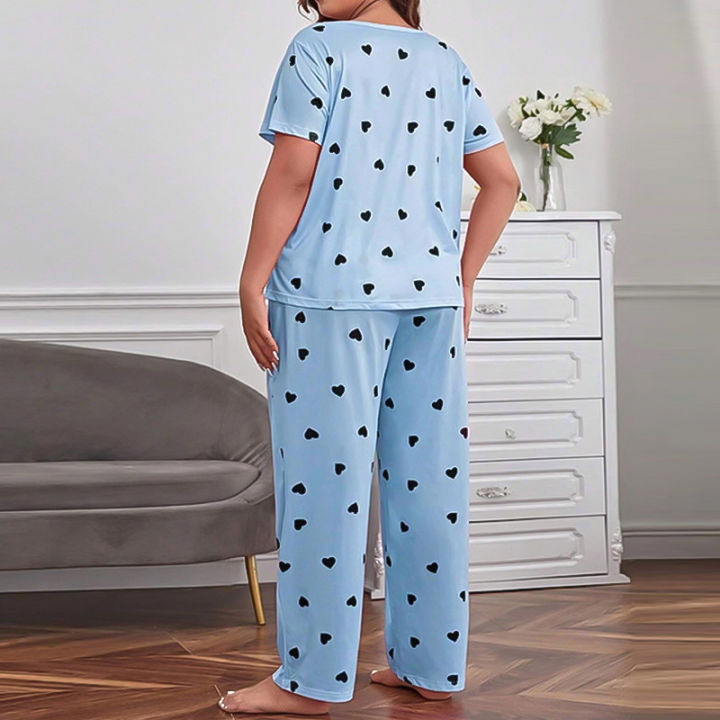 Womens%20Plus%20Size%20Pajama%20Set%20Love%20Heart%20Print%20Short%20Sleeve%20T-shirt%20Top%20&%20Pants%20Sleepwear%20Loungewear%20Soft%20Comfortable%20Home%20Clothes%20-%20Image%204