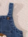 Two-Piece Set for Baby Boys: Casual and Versatile Style for Spring and Summer, Featuring a Round-Neck Short-Sleeve Top and Stylish Pocket Lion Patch Overalls.