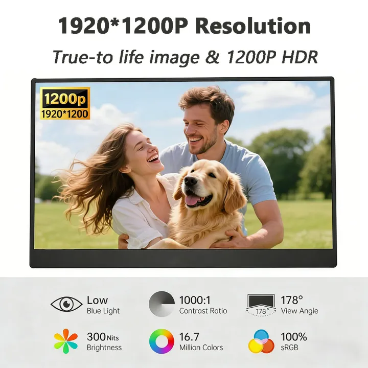 13.3%20Inch%20Portable%20Screen%20Extend%20Secondary%20Monitor%20for%20Switch%20PS4/5%20Laptop%201920x1200P%20Business%20Travel%20External%20Monitor%20Display%20-%20Image%202