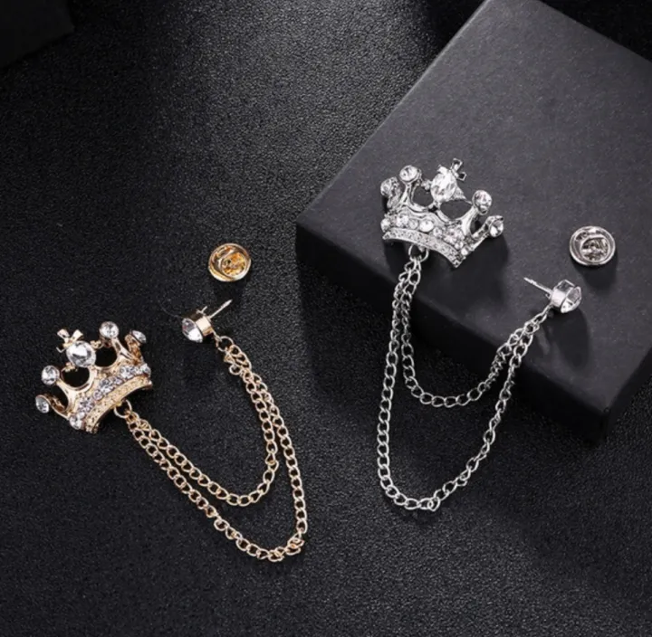 Korean%20British%20Style%20Crown%20Bird%20Brooch%20Pin%20for%20Men%20with%20Tassel%20Chain,%20Gold%20and%20Silver,%20Zinc%20Alloy,%20Fashion%20Accessory%20-%20Image%202