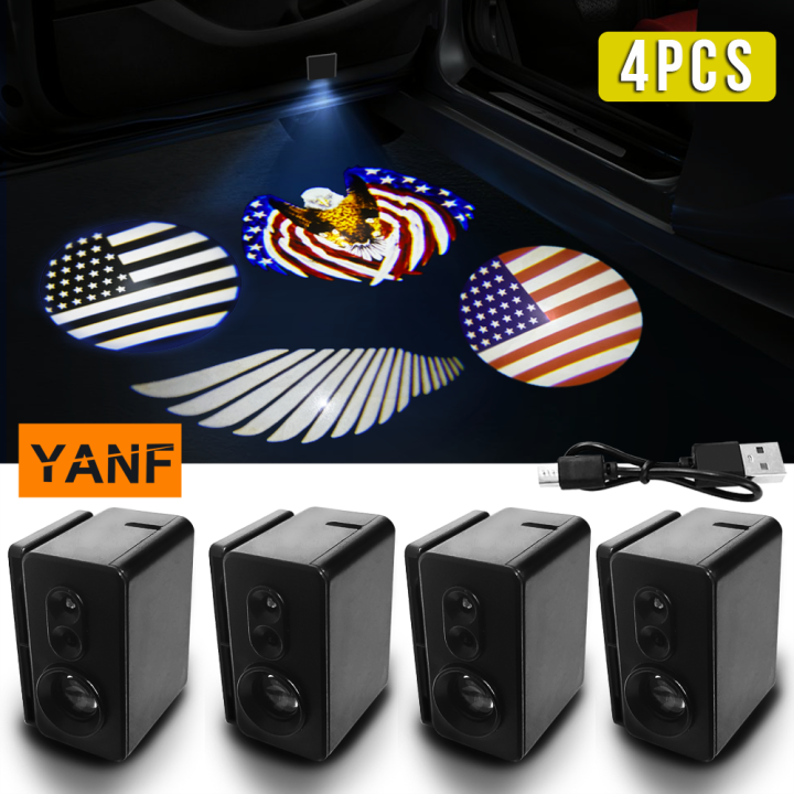4pcs USA American Flag Bald Eagle Logo Car Door Welcome Projector ...