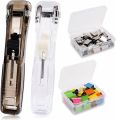 Portable Handheld Paper Clam Clip Dispenser Paper Clam Clip Dispenser with Paper Clam Clip Refills Mini Push Stapler Paper Cip. 