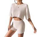Women's Spring and Summer Fashion Short Crew Neck T-Shirt Top Shorts Two-piece Set Women's Womens Two Peice Sets. 