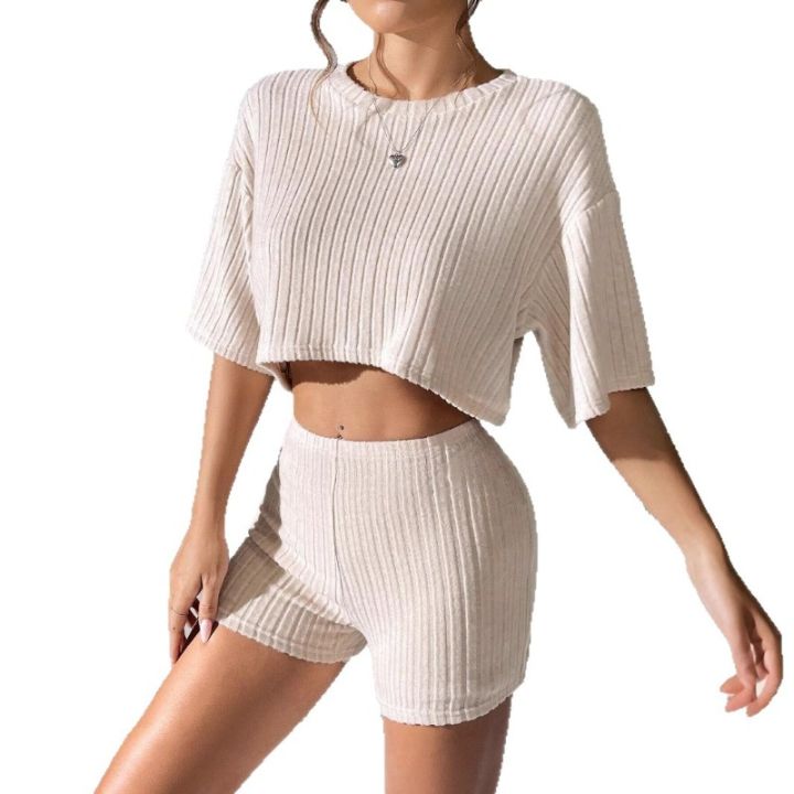 Women's%20Spring%20and%20Summer%20Fashion%20Short%20Crew%20Neck%20T-Shirt%20Top%20Shorts%20Two-piece%20Set%20Women's%20Womens%20Two%20Peice%20Sets%20-%20Image%205