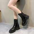 2025 New Fashion Thick Sole Thick Heel Women's Boots Large Size Women's Shoes Black Platform Sole Small Short Boots. 