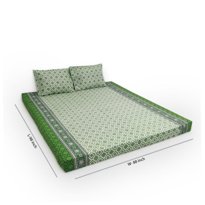 King%20Size%20Premium%20Bed%20Sheet%2088"%20x%2098"%20with%202%20Pillow%20Covers%20%7C%20Green%20and%20White%20Square%20Print%20-%20Image%203