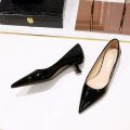 Women Comfortable 3.5cm High Heels Shallow Pointed Toe Work Pumps Lady Glossy Leather Low Heels 2024 Luxury Brand Designer Shoes.