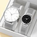 2pcs Stainless Steel Quartz Watches For Women Men Leisure Fashion Golden Ladies Clock Wristwatch.