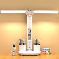 LED Clock Table Lamp USB Chargeable Dimmable Desk Lamp 2 Heads 180 Rotate Foldable Eye Protection Reading Night Light. 