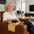 Wooden Couch Armrest Table with Cup Holder Anti-Slip Sofa Arm Tray Snacks Organizer for Living Room Bedroom Couch Protector. 