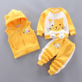 Baby Boy Suit 2024 Boys and girls Autumn Plush Thick Warm Casual Hooded Sweater Winter Cartoon Cute Bear Three-Piece Suit 0-4Y. 